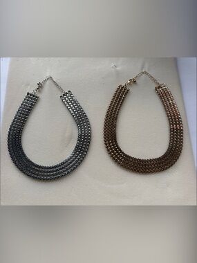 2 Layered Metal Collar Necklace in Silver or Gold-Tone